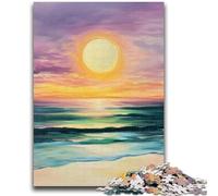 Jigsaw Puzzle 1000 Pieces for Adults Sunset Beach Oil Painting Jigsaw,Stress Reliever Staycation Kill Time Parent-child Interaction (75x50cm)