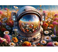 Jigsaw Puzzle 1000 Pieces for Adults Surreal Astronaut in Blooming Flower Field Space Exploration Meets Nature Fantasy Puzzle Art Challenging Sci Fi Landscape Gift Idea 27.5 x 19.7 Inches