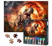 Jigsaw Puzzle 1000 Pieces for Adults T Rex Dinosaur in Ancient Jungle with Fiery Smoke Background Prehistoric Scene Challenging Puzzle Art Dino Lover Gift Jurassic Adventure 27.5 x 19.7 Inches