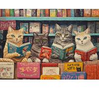 Jigsaw Puzzle 1000 Pieces for Adults, The Cat in the Library Adult Puzzles, The Cat Reading 1000 Piece Puzzles, Jigsaw Puzzle Perfect for Game Nights Finished Size 50x70cm