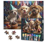 Jigsaw Puzzle 1000 Pieces for Adults, Three Adorable Puppies Adult Jigsaw Puzzles, Puppies Celebrating a Birthday Intellectual 1000 Piece Puzzle, Finished Size 50x70cm