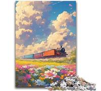 Jigsaw Puzzle 1000 Pieces for Adults Train in The Flowers 1000 Pieces for Teenagers,Enhance Love between Couples for Ages 14+ (26x38cm)