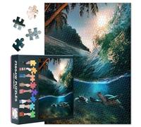 Jigsaw Puzzle 1000 Pieces for Adults Tropical Ocean Paradise with Sunlight Surfing Waves Breaking and Two Big Green Sea Turtles Beach Scenic Artwork Large Puzzle Game for Family Activity 27.5x19.7 in