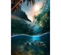 Jigsaw Puzzle 1000 Pieces for Adults Tropical Ocean Paradise with Sunlight Surfing Waves Breaking and Two Big Green Sea Turtles Beach Scenic Artwork Large Puzzle Game for Family Activity 27.5x19.7 in
