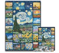 Jigsaw Puzzle 1000 Pieces for Adults Van Gogh Night Sky Collage Puzzle Challenging Brain Teaser for Teenager, Family Game Night Fun 26X38CM