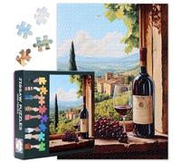 Jigsaw Puzzle 1000 Pieces for Adults - Vineyard Window Composition with Red Wine Bottle, Glass and Grapes Puzzles for Adults, 27.5x19.7 Inches