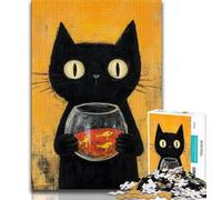 Jigsaw Puzzle 1000 Pieces for Teenagers Abstract Art Black Cat Puzzles for Teenagers,Educational Games Home Decoration Suitable for Desktop Decoration (size 75x50cm)