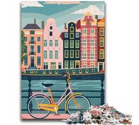 Jigsaw Puzzle 1000 Pieces for Teenagers Amsterdam Canal Bike Puzzles for Teenagers,Family Game Stress Reliever Difficult Challenge Suitable for Couples (50x75cm)