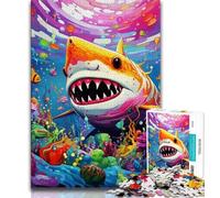 Jigsaw Puzzle 1000 Pieces for Teenagers Animal Art Shark Puzzles for Teenagers,Family Game Stress Reliever Difficult Challenge Suitable for Couples 38x26cm