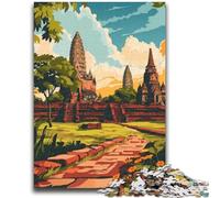Jigsaw Puzzle 1000 Pieces for Teenagers Ayutthaya Thailand Travel Poster Puzzles for Teenagers,Family Game Stress Reliever Difficult Challenge Suitable for Couples (50x75cm)