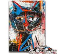 Jigsaw Puzzle 1000 Pieces for Teenagers Basquiat Black Cat Teenager Jigsaw,Stress Reliever Difficult Challenge Secret Santa Gifts (26x38cm)
