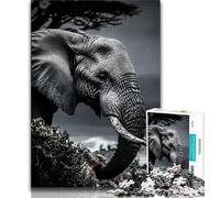 Jigsaw Puzzle 1000 Pieces for Teenagers Black And White Elephant Adult Jigsaw,Stress Reliever Difficult Challenge Secret Santa Gifts (size 38x26cm)
