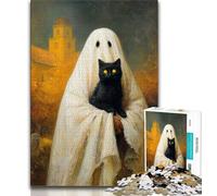 Jigsaw Puzzle 1000 Pieces for Teenagers Black Cat And Ghost 1000 Pieces for Teenagers,with Matching Poster And Trivia Sheet for And Age 14 Years Up 26x38cm