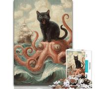 Jigsaw Puzzle 1000 Pieces for Teenagers Black Cat And Octopus Teenager Puzzles,with Matching Poster And Trivia Sheet for Ages 14+ 38x26cm
