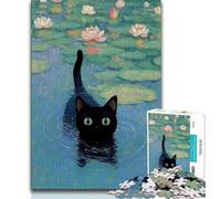 Jigsaw Puzzle 1000 Pieces for Teenagers Black Cat at The Pond Adult Jigsaw,Stress Reliever Difficult Challenge Secret Santa Gifts (size 75x50cm)