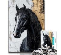 Jigsaw Puzzle 1000 Pieces for Teenagers Black Golden Horse Teenager Jigsaw,for Educational Game Challenge Toy Unique Home Decor And Gifts 26x38cm