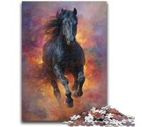 Jigsaw Puzzle 1000 Pieces for Teenagers Black Horse 1000 Pieces for Teenagers,with Matching Poster And Trivia Sheet for And Age 14 Years Up (75x50cm)