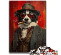 Jigsaw Puzzle 1000 Pieces for Teenagers Border Collie Smoking Teenager Jigsaw,Stress Reliever Difficult Challenge Secret Santa Gifts (26x38cm)