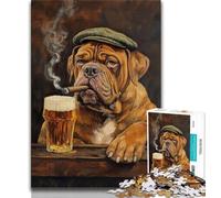 Jigsaw Puzzle 1000 Pieces for Teenagers Bullmastiff Dog Smoking Teenager Jigsaw,for Educational Game Challenge Toy Unique Home Decor And Gifts 26x38cm