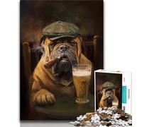Jigsaw Puzzle 1000 Pieces for Teenagers Bullmastiff Dog Smoking Teenager Puzzles,with Matching Poster And Trivia Sheet for Ages 14+ 38x26cm