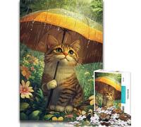 Jigsaw Puzzle 1000 Pieces for Teenagers Cat Holding An Umbrella 1000 Piece Jigsaw,Family Entertainment Toys with Matching Poster And Trivia Sheet (size 38x26cm)