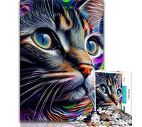 Jigsaw Puzzle 1000 Pieces for Teenagers Cat Pop Art Animal Face 1000 Piece Jigsaw,Family Entertainment Toys with Matching Poster And Trivia Sheet (size 75x50cm)