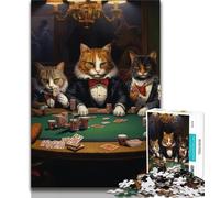 Jigsaw Puzzle 1000 Pieces for Teenagers Cats Play Poker 1000 Piece Puzzle,Interesting Stress Reduction Parent-child Interaction 38x26cm