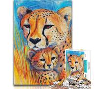 Jigsaw Puzzle 1000 Pieces for Teenagers Cheetah Oil Painting Adult Puzzles,learning Educational Is Ideal As A Gift for The Whole Family (size 38x26cm)