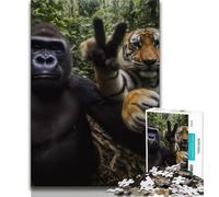 Jigsaw Puzzle 1000 Pieces for Teenagers Chimpanzee And Tiger Selfie 1000 Pieces for Adults,Birthday Present, Gifts, Wall Art for Ages 14+ (size 75x50cm)