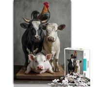Jigsaw Puzzle 1000 Pieces for Teenagers Cows And Pigs 1000 Pieces for Teenagers,with Matching Poster And Trivia Sheet for And Age 14 Years Up 26x38cm