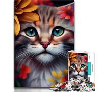 Jigsaw Puzzle 1000 Pieces for Teenagers Cute Cat Face Flowers 1000 Pieces for Adults,Stress Reliever Difficult Challenge Secret Santa Gifts (size 75x50cm)