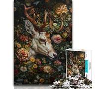 Jigsaw Puzzle 1000 Pieces for Teenagers Floral Deer 1000 Piece Puzzle,with Matching Poster And Trivia Sheet for And Age 14 Years Up (size 75x50cm)