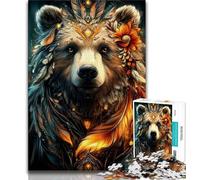 Jigsaw Puzzle 1000 Pieces for Teenagers Flower Brown Bear 1000 Piece Puzzle,with Matching Poster And Trivia Sheet for And Age 14 Years Up (size 38x26cm)
