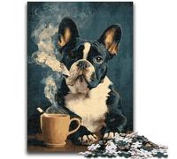 Jigsaw Puzzle 1000 Pieces for Teenagers French Bulldog Drinking Coffee Teenager Jigsaw,Fun Games Every Piece Is Unique - Challenging Family Fun Game (26x38cm)