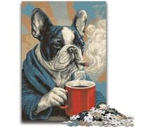 Jigsaw Puzzle 1000 Pieces for Teenagers French Bulldog Drinking Coffee Teenager Jigsaw,Fun Games Every Piece Is Unique - Challenging Family Fun Game (75x50cm)