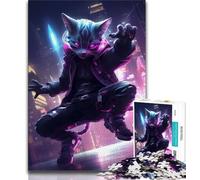 Jigsaw Puzzle 1000 Pieces for Teenagers Futuristic Cat Jigsaw,Quiz Game Wall Decoration Unique Birthday And Xmas Gifts (size 38x26cm)