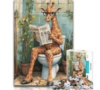 Jigsaw Puzzle 1000 Pieces for Teenagers Giraffe on The Toilet Adult Jigsaw,Stress Reliever Difficult Challenge Secret Santa Gifts (size 38x26cm)