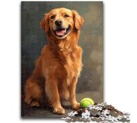 Jigsaw Puzzle 1000 Pieces for Teenagers Golden Retriever Playing Tennis Teenager Puzzles,with Matching Poster And Trivia Sheet for Ages 14+ (26x38cm)