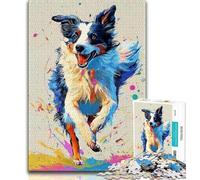 Jigsaw Puzzle 1000 Pieces for Teenagers Happy Border Collie 1000 Piece Jigsaw,Family Entertainment Toys with Matching Poster And Trivia Sheet (size 38x26cm)