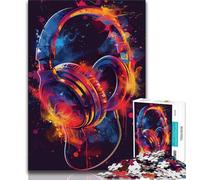 Jigsaw Puzzle 1000 Pieces for Teenagers Headphones Colorful Splash Art 1000 Piece Puzzle,with Matching Poster And Trivia Sheet for And Age 14 Years Up (size 75x50cm)