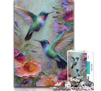 Jigsaw Puzzle 1000 Pieces for Teenagers Hummingbird Oil Painting 1000 Piece Puzzle,with Matching Poster And Trivia Sheet for And Age 14 Years Up (size 75x50cm)