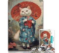 Jigsaw Puzzle 1000 Pieces for Teenagers Japanese Geisha Cat Puzzles for Adults,is Ideal As Gifts for The Whole Family Suitable for And 14 (size 38x26cm)