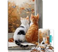 Jigsaw Puzzle 1000 Pieces for Teenagers Kitten by The Window Teenager Jigsaw,Fun Games Every Piece Is Unique - Challenging Family Fun Game 75x50cm