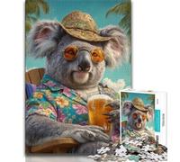 Jigsaw Puzzle 1000 Pieces for Teenagers Koala on Vacation 1000 Piece Jigsaw,Challenging Game Toys Wall Decoration Unique Birthday And Xmas Gifts (size 38x26cm)