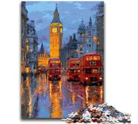 Jigsaw Puzzle 1000 Pieces for Teenagers London City Street Scene 1000 Pieces for Teenagers,with Matching Poster And Trivia Sheet for And Age 14 Years Up (75x50cm)