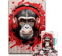 Jigsaw Puzzle 1000 Pieces for Teenagers Monkey with Headphones Teenager Jigsaw,for Educational Game Challenge Toy Unique Home Decor And Gifts 26x38cm
