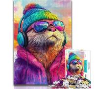 Jigsaw Puzzle 1000 Pieces for Teenagers Otter Listening to Music Teenager Puzzles,Educational Toy Funny Family Games Unique Home Decor 38x26cm