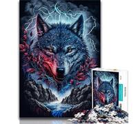 Jigsaw Puzzle 1000 Pieces for Teenagers Painted Wolf Artwork 1000 Piece Puzzle,with Matching Poster And Trivia Sheet for And Age 14 Years Up (size 38x26cm)