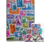 Jigsaw Puzzle 1000 Pieces for Teenagers Paris Stamp Collage Adult Puzzles,learning Educational Is Ideal As A Gift for The Whole Family (size 75x50cm)