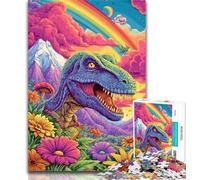 Jigsaw Puzzle 1000 Pieces for Teenagers Psychedelic Dinosaur 1000 Pieces for Teenagers,Stress Reliever Difficult Challenge Home Decoration Toys 26x38cm